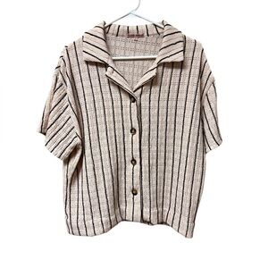 Women’s retro stripped short sleeve button down with collar size large #retro